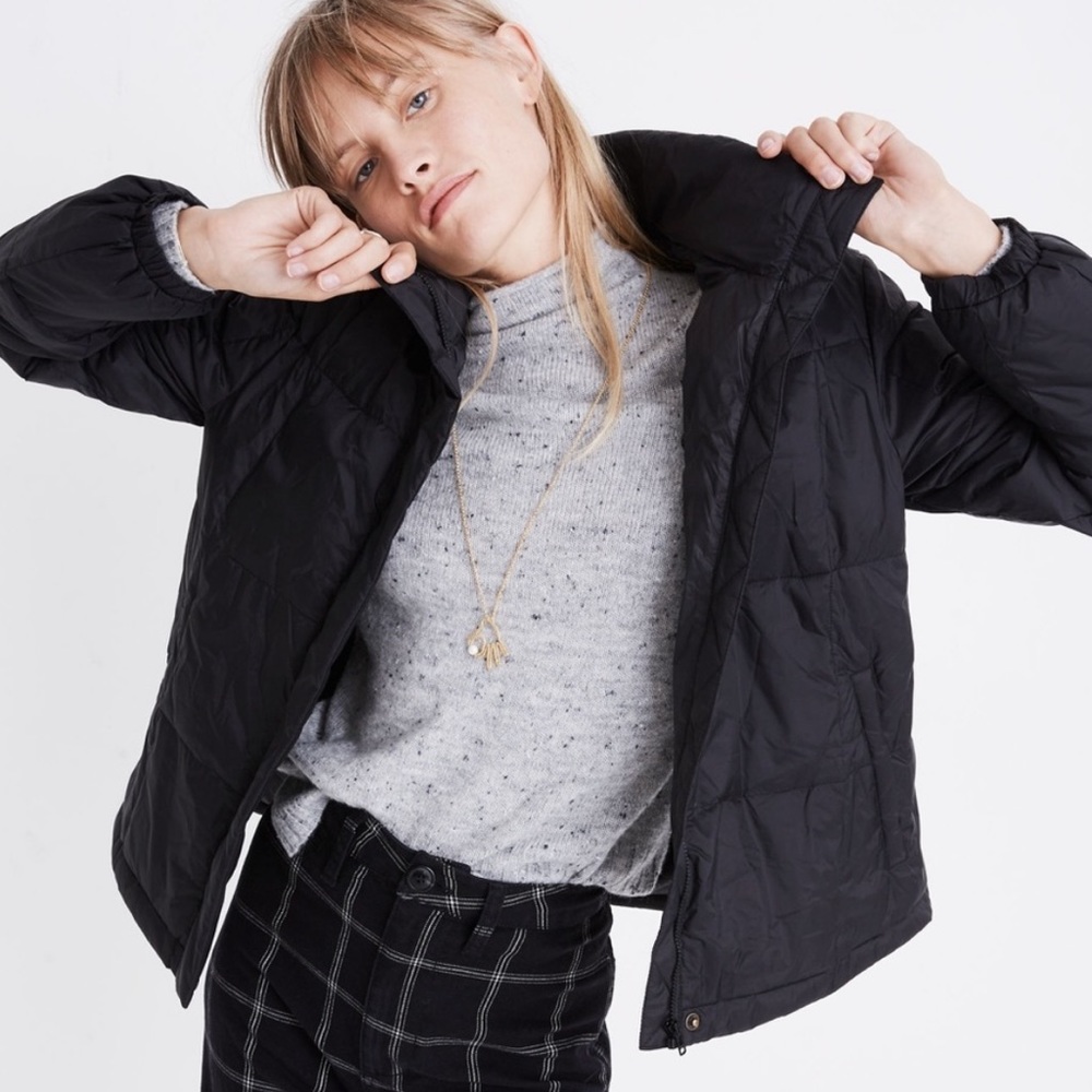 Madewell travel buddy packable black puffer jacket